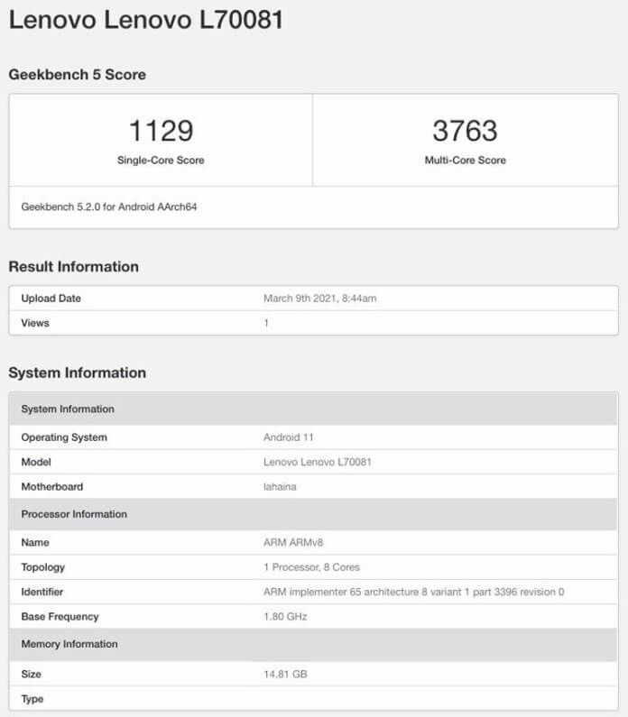 Thông tin Legion 2 Pro trên Geekbench